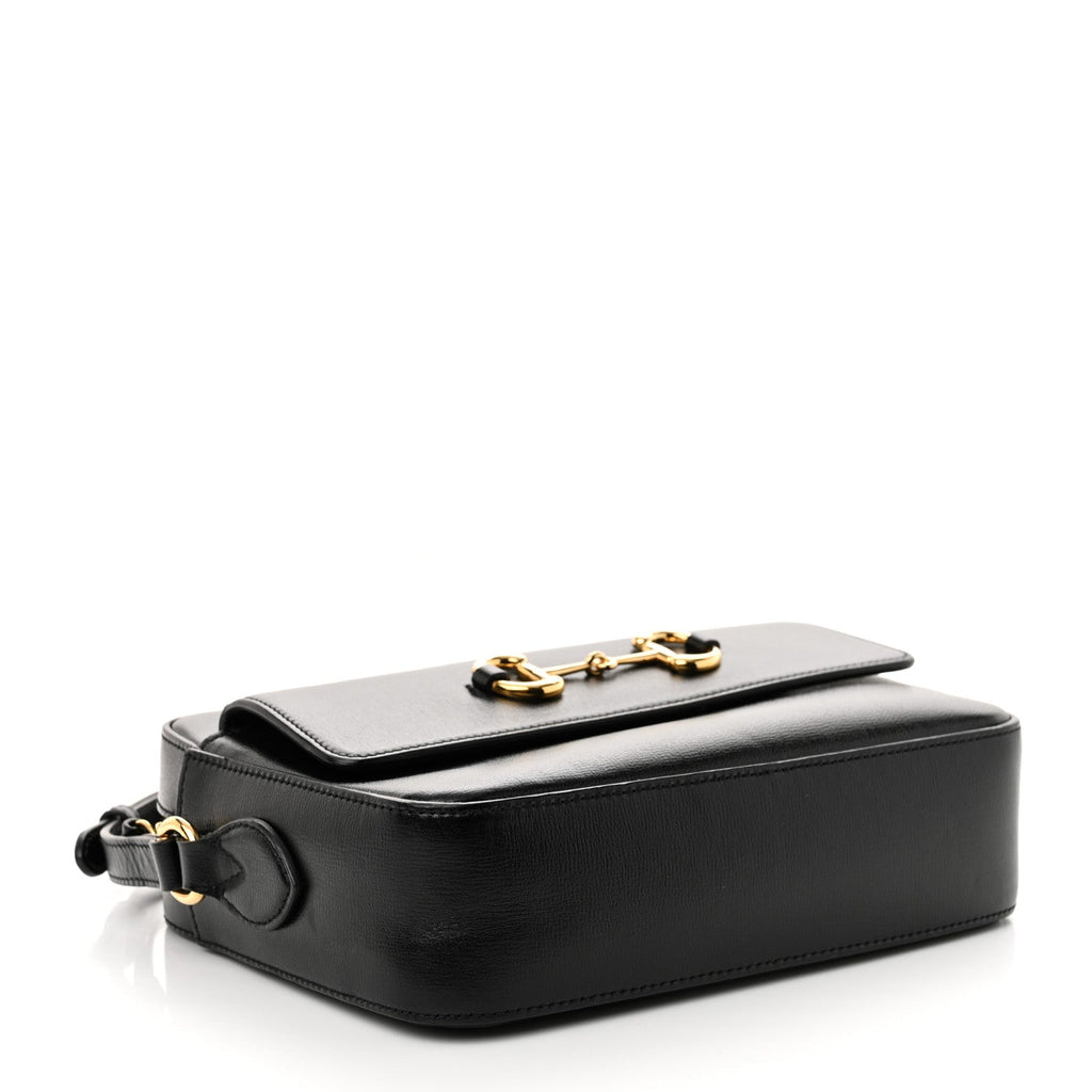 Gucci Textured Calfskin Small Horsebit 1955 Shoulder Bag Black
