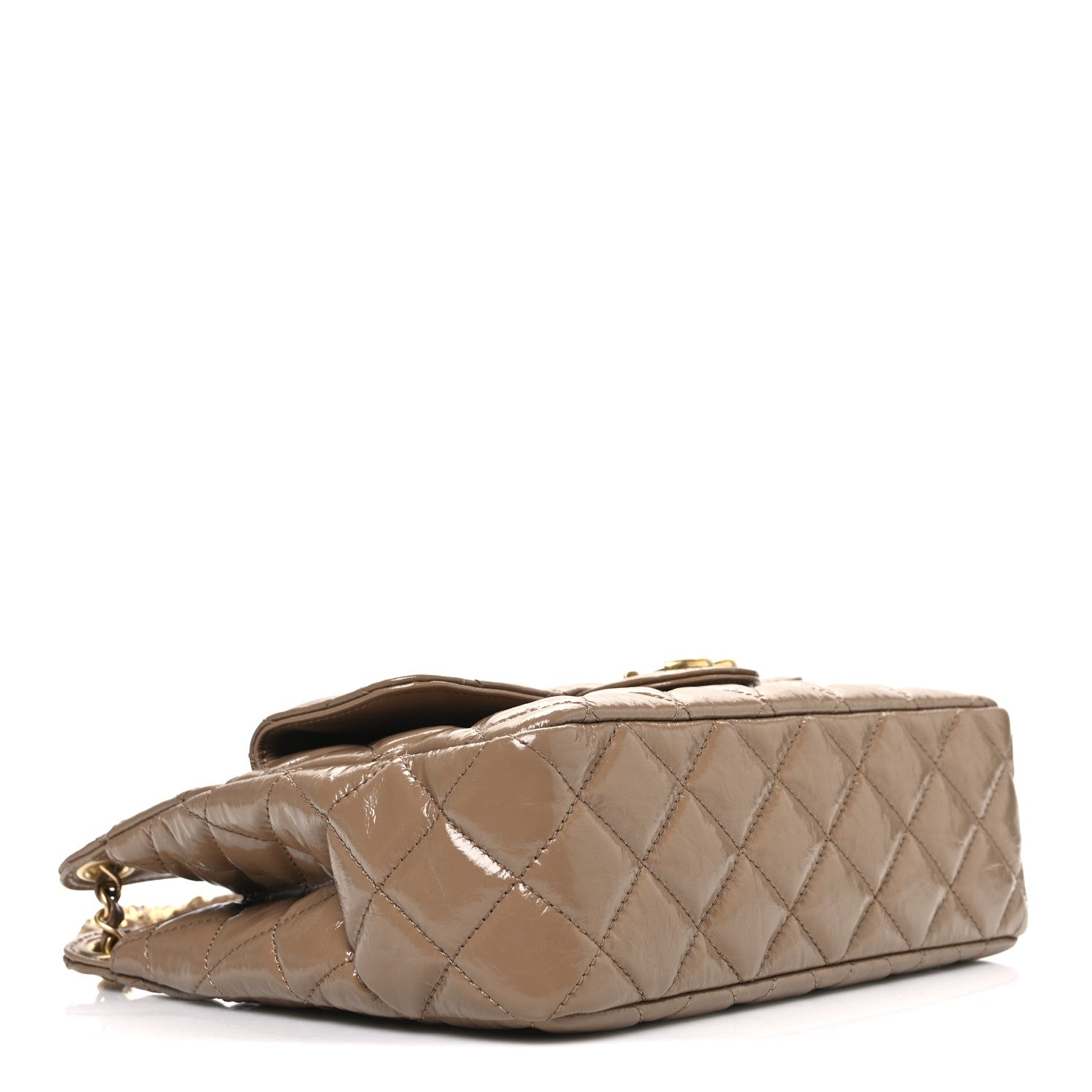 Chanel Shiny Crumpled Calfskin Quilted Wavy CC Hobo  Dark Beige