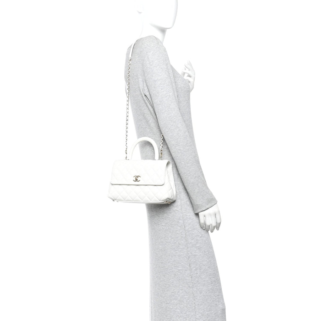 Chanel Caviar Quilted Mini Coco Handle Flap White