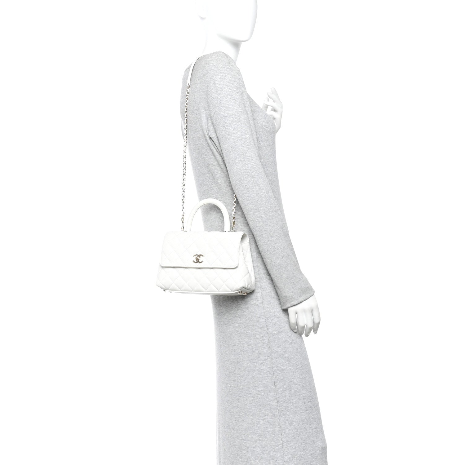 Chanel Caviar Quilted Mini Coco Handle Flap White