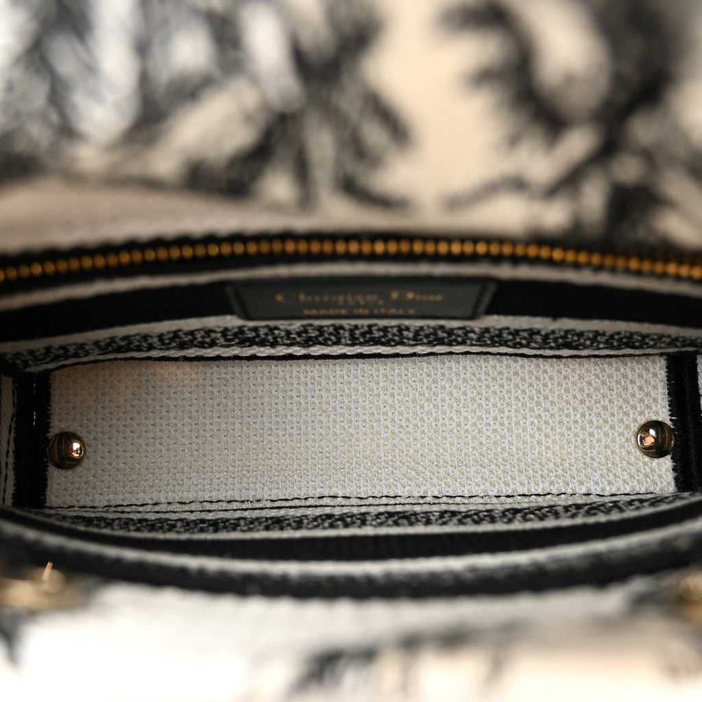 Christian Dior Canvas Embroidered Toile De Jouy Mini Lady D-Lite White Black