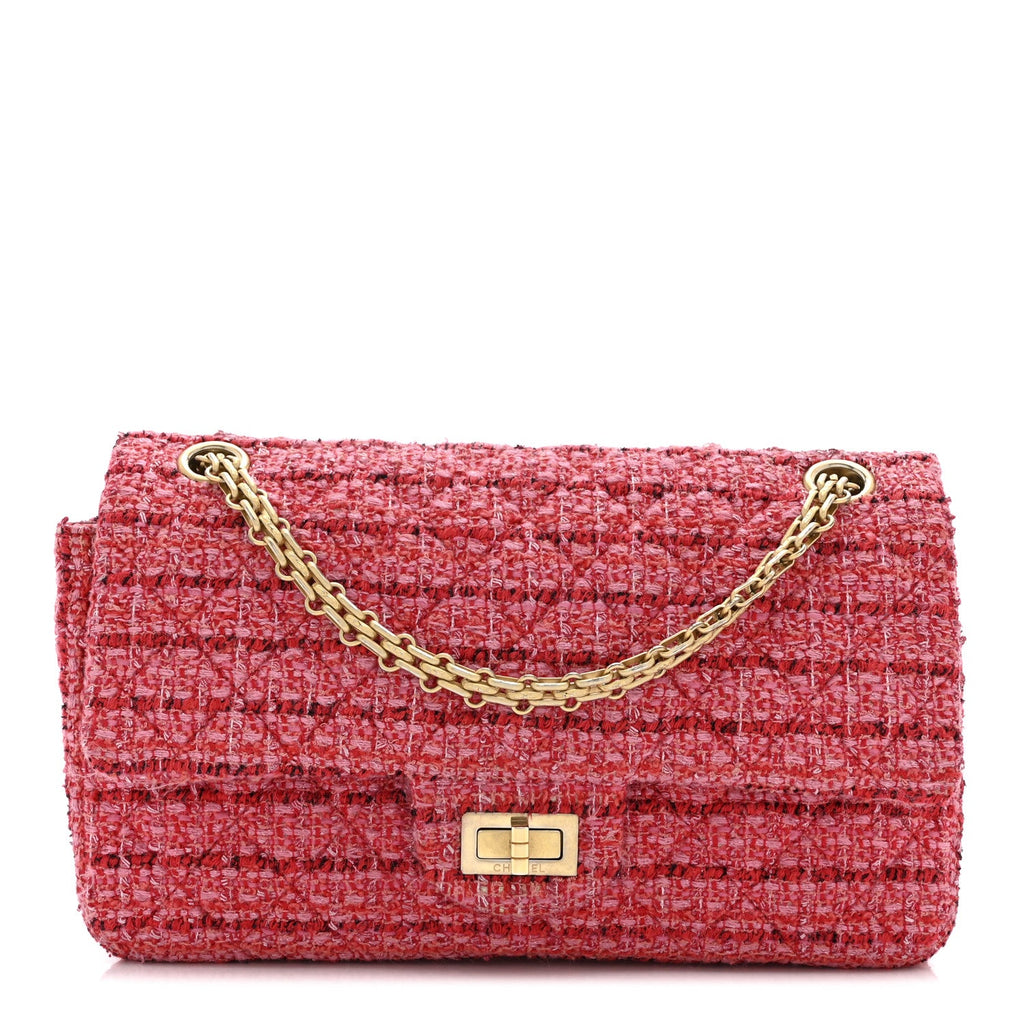 Chanel Tweed Quilted 2.55 Reissue 225 Flap  Red Pink Multicolor