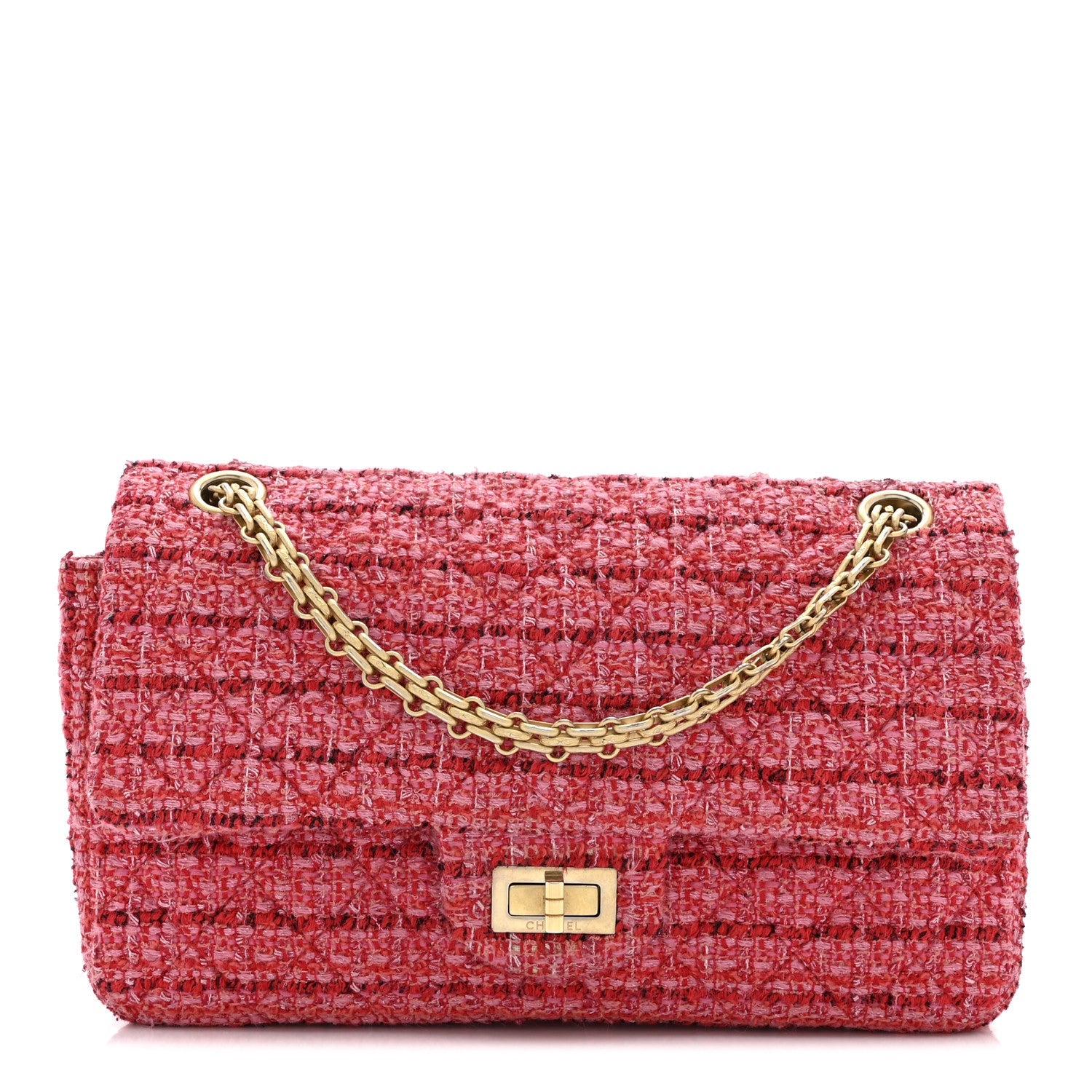 Chanel Tweed Quilted 2.55 Reissue 225 Flap  Red Pink Multicolor
