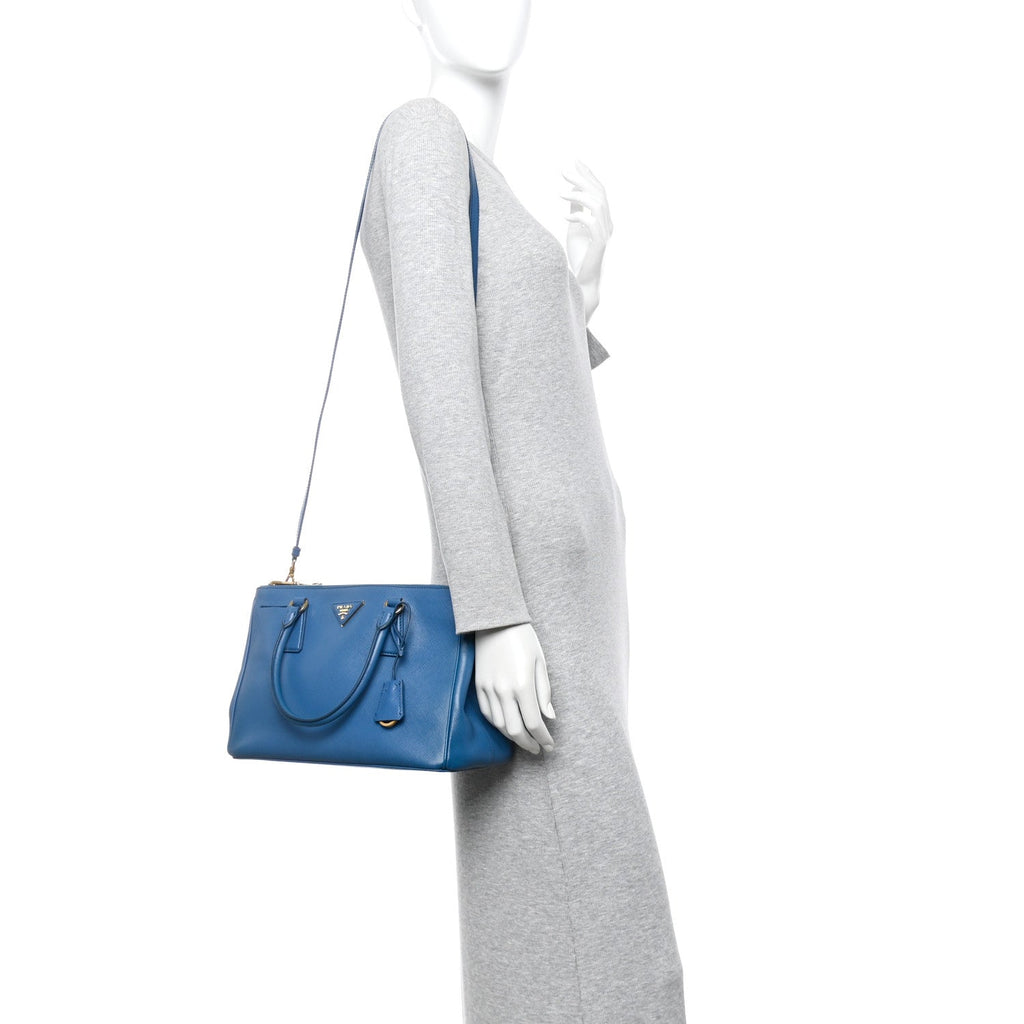 Prada Saffiano Small Galleria Double Zip Tote Cobalto