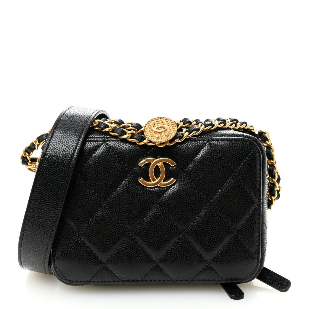 Chanel Caviar Quilted Twist Your Buttons Clutch With Chain Black