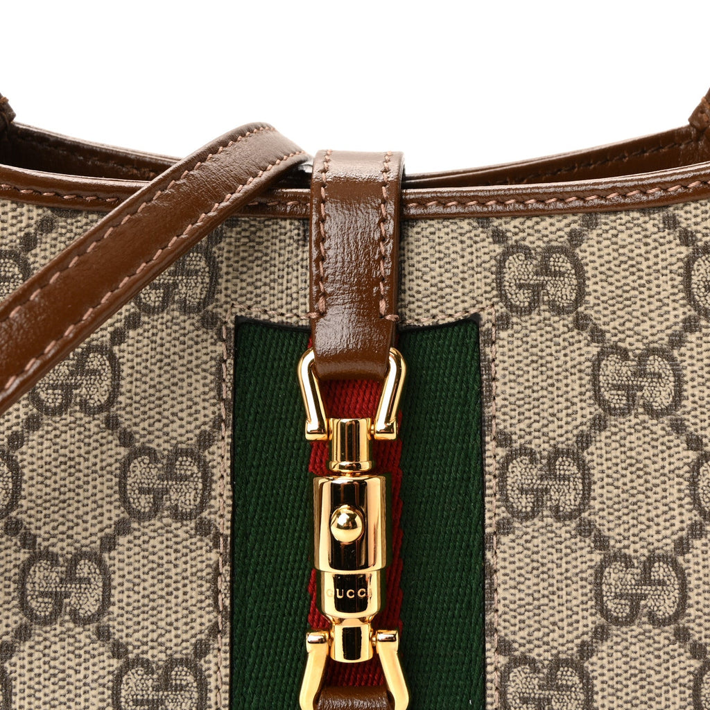 Gucci GG Supreme Monogram Azalea Calfskin Web Mini Jackie 1961 Hobo Beige Ebony Brown Sugar