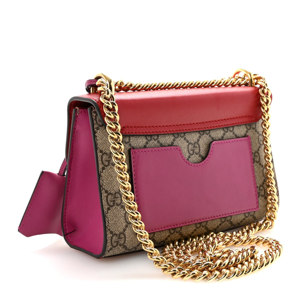 Gucci GG Supreme Monogram Calfskin Small Padlock Shoulder Bag Beige Hibiscus Red New Rosette