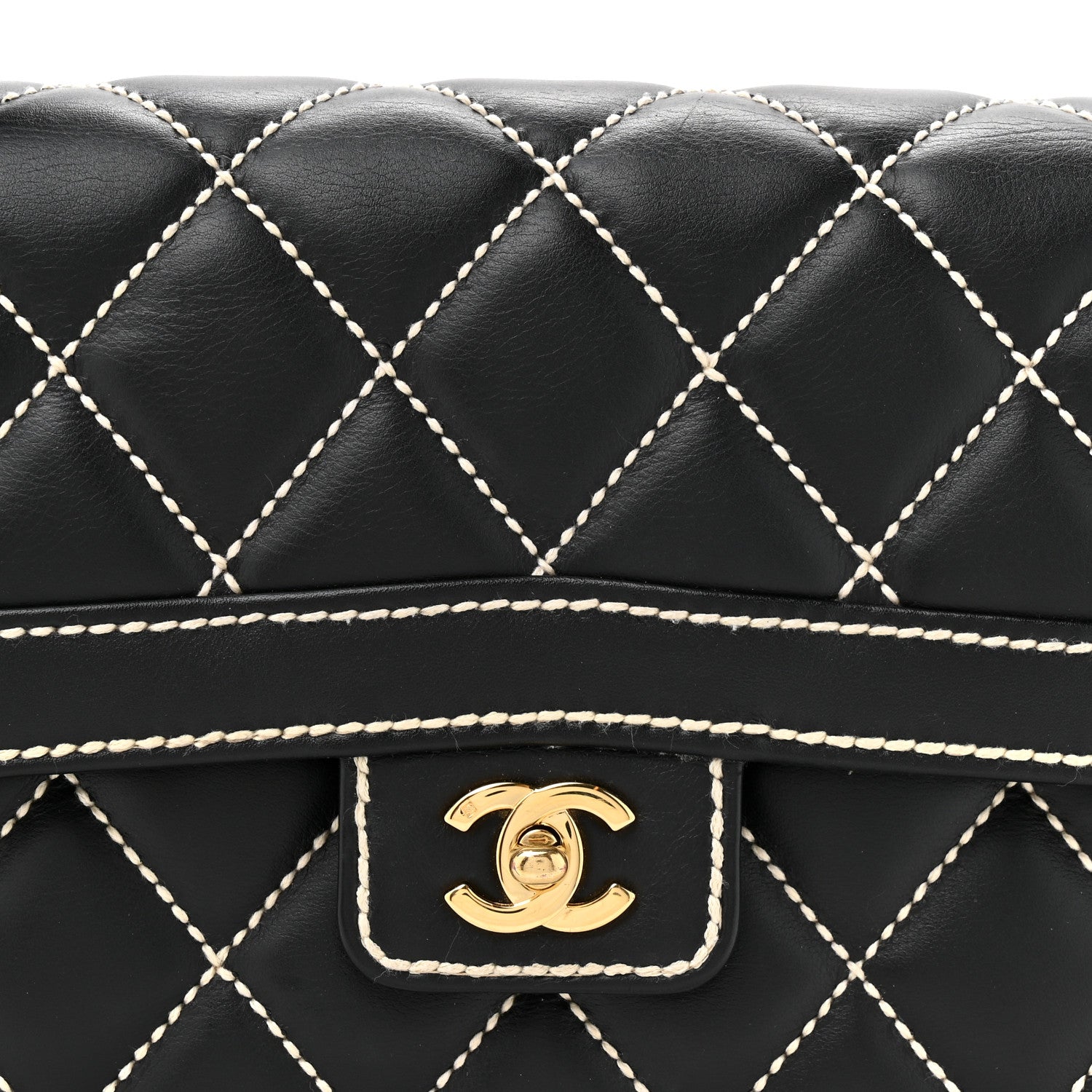Chanel Calfskin Quilted Wild Stitch Large Top Handle Flap Black