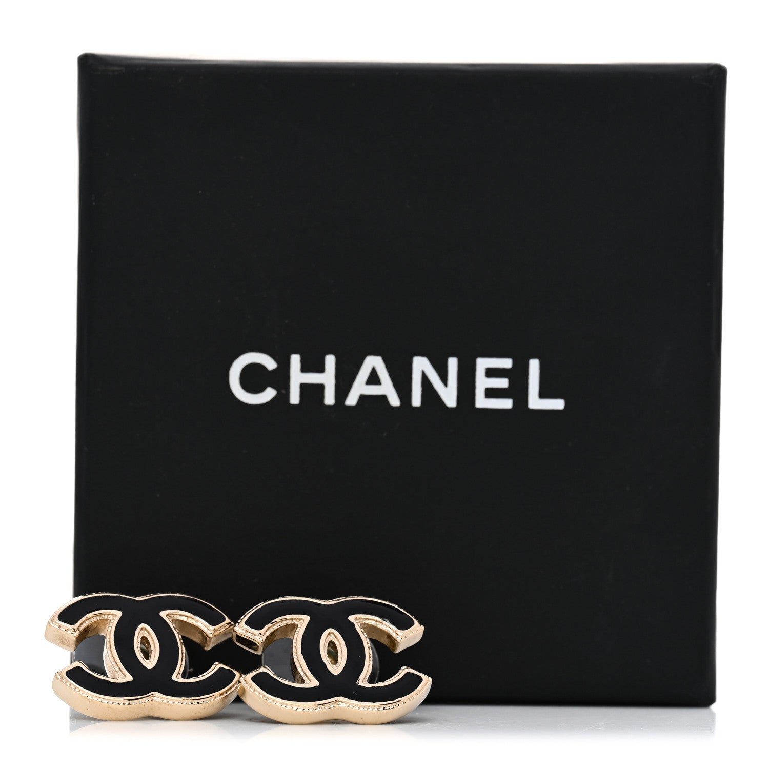 Metal Enamel CC Earrings Black Gold