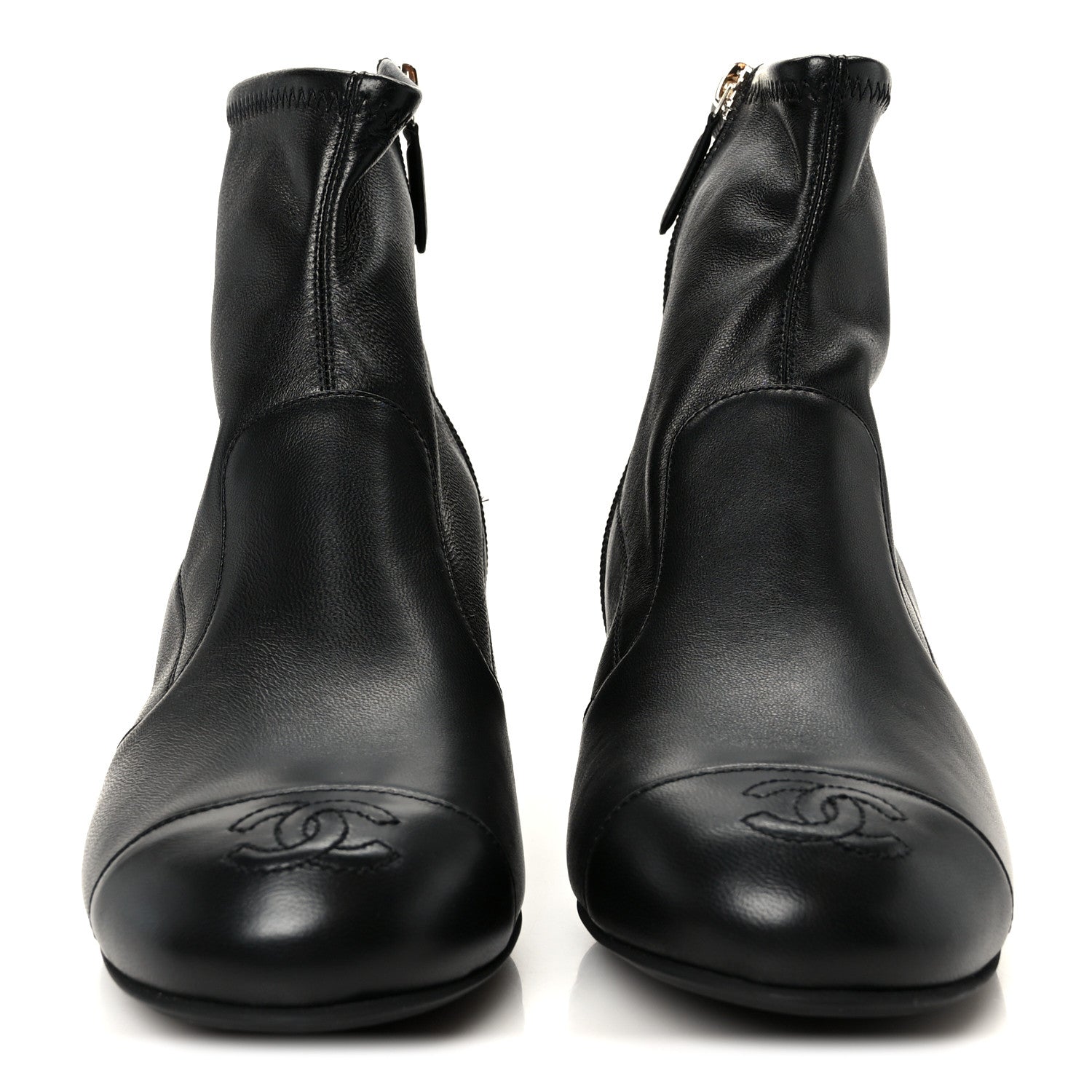 Chanel Stretch Lambskin Cap Toe CC Uniform Short Boots 38 Black