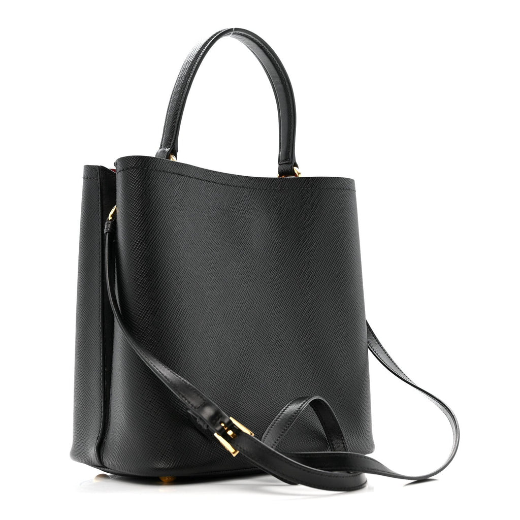 Prada Saffiano Cuir Medium Panier Bucket Bag Black Fuoco