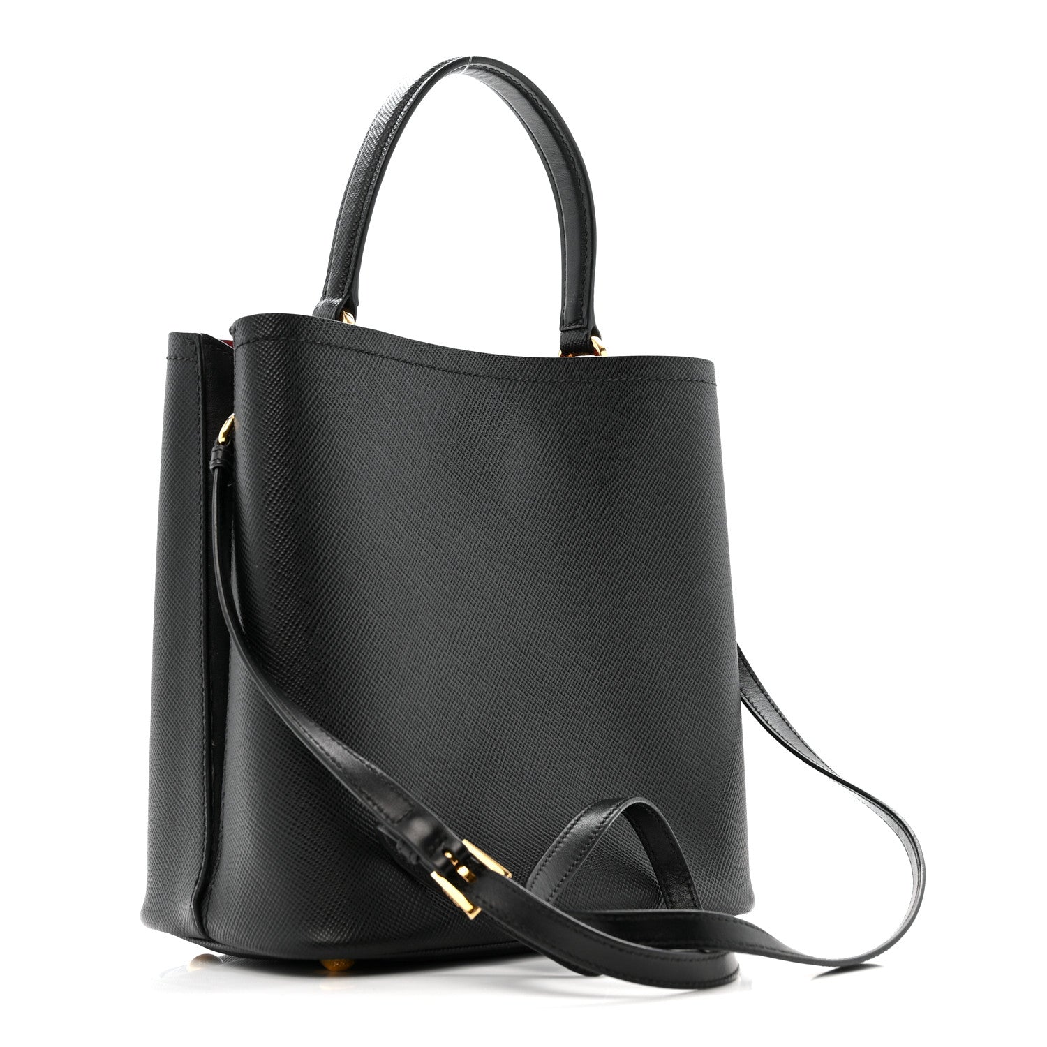 Prada Saffiano Cuir Medium Panier Bucket Bag Black Fuoco