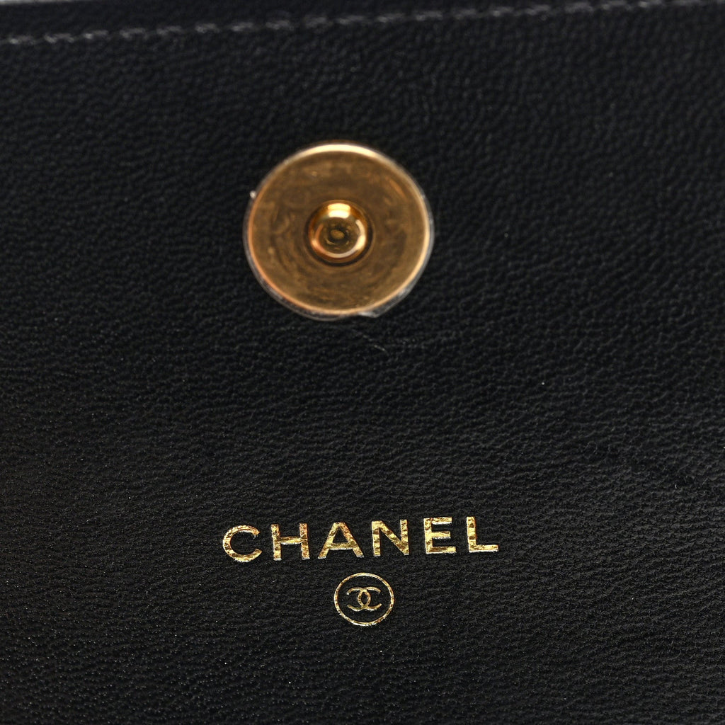 Chanel Lambskin Quilted CC Pearl Enamel Clutch on Chain WOC Black