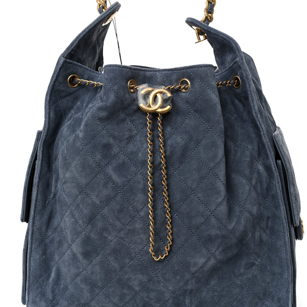Chanel Suede Quilted Medium Chanel 25 Handbag Blue