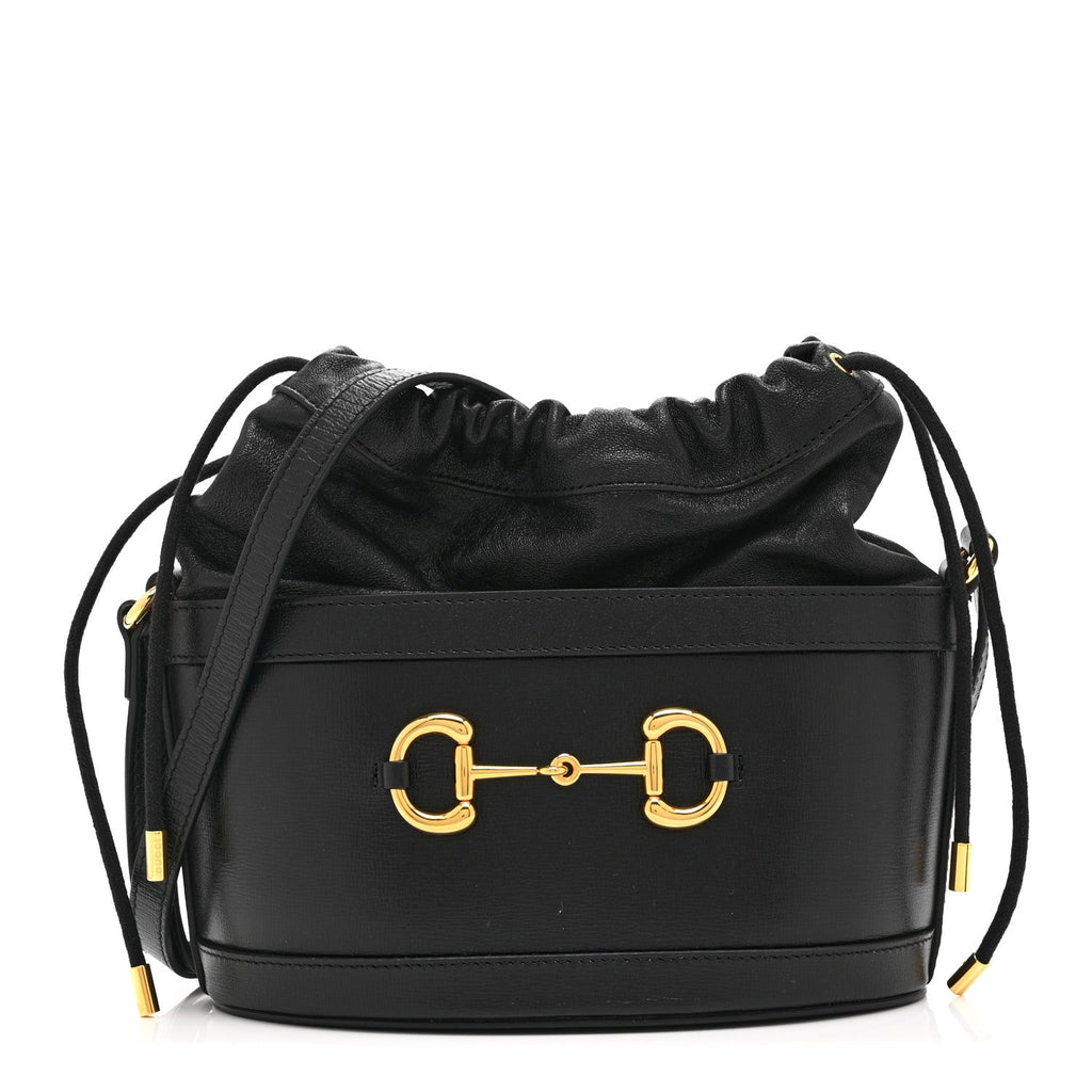 Gucci Azalea Sakai Calfskin Horsebit 1955 Drawstring Bucket Bag Black