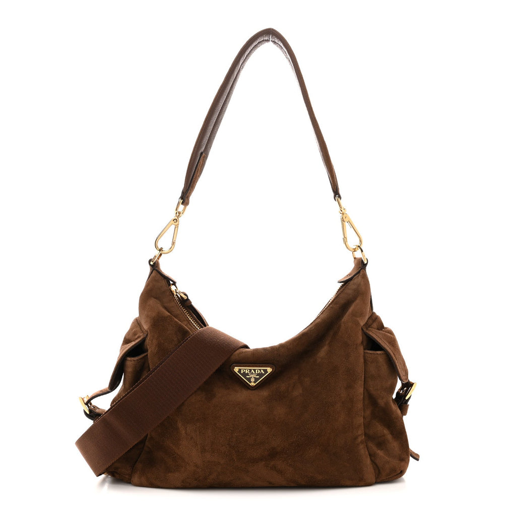 Prada Suede Large Explore Shoulder Bag Cocoa Brown