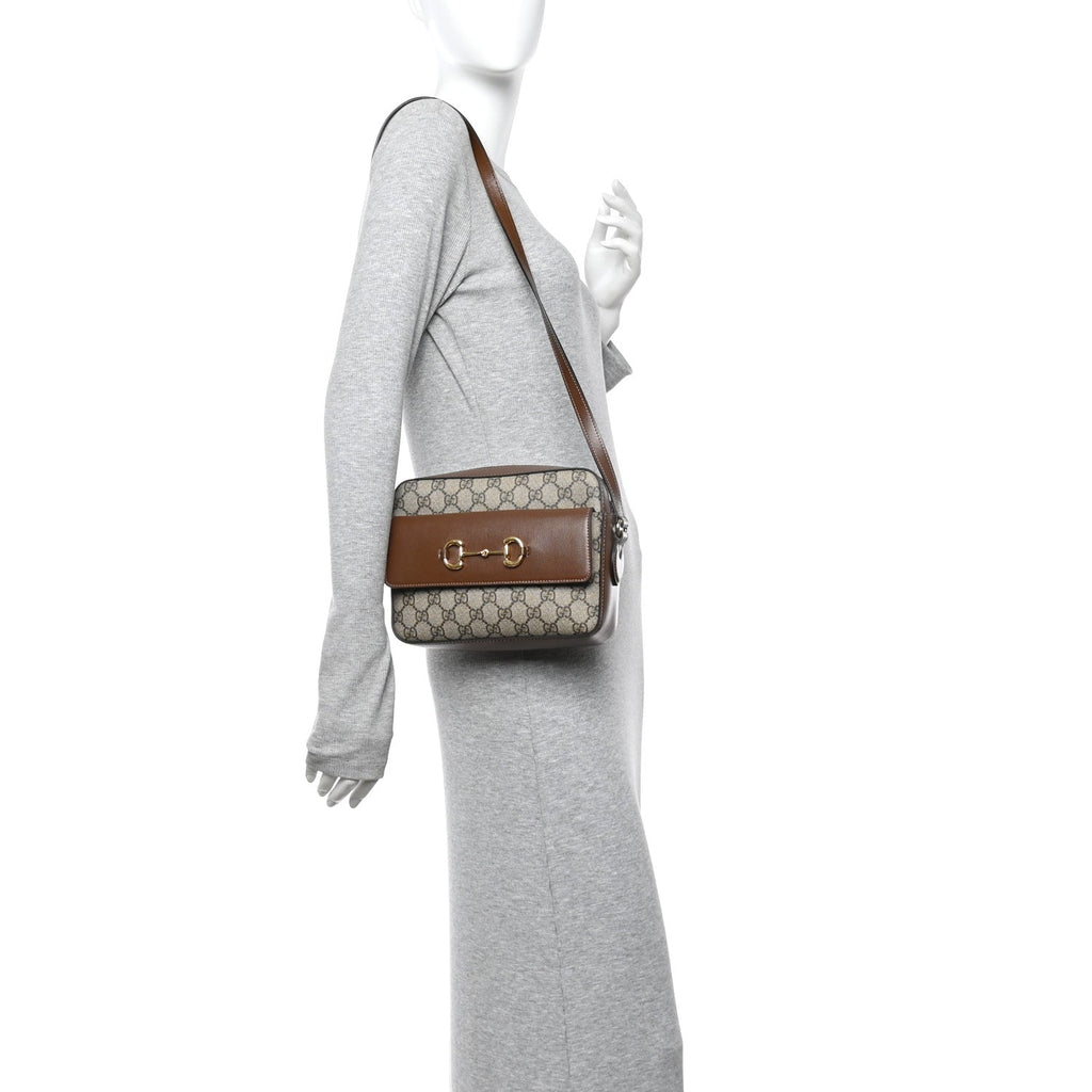 Gucci GG Supreme Monogram Small Horsebit 1955 Shoulder Bag Beige Brown Sugar