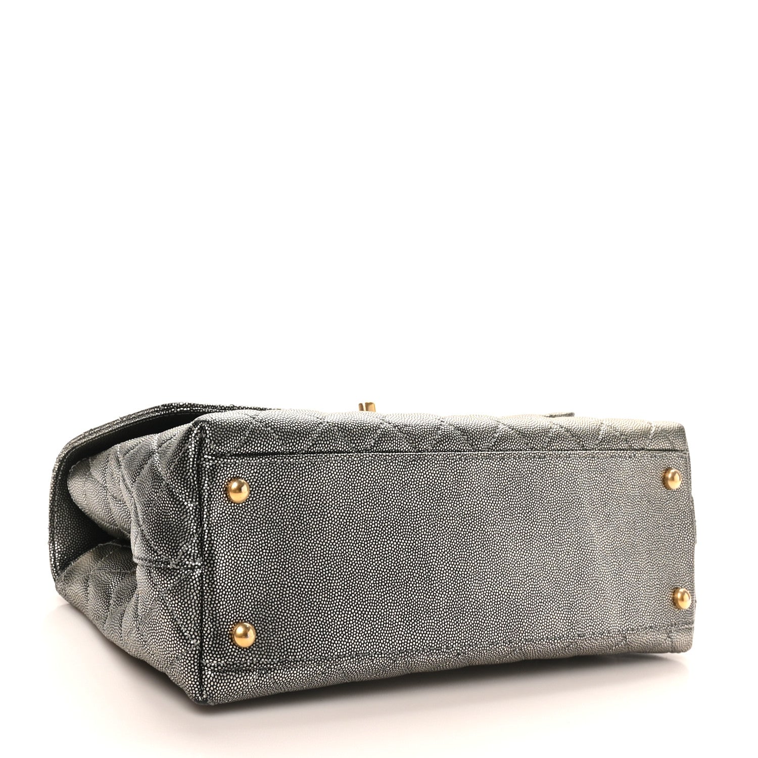 Chanel Metallic Caviar Quilted Small Coco Handle Flap Silver