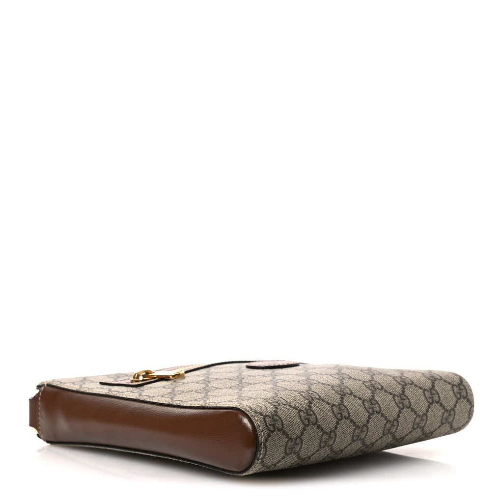 Gucci GG Supreme Monogram Azalea Calfskin Retro Interlocking G Flat Messenger Bag Beige Ebony Brown Sugar