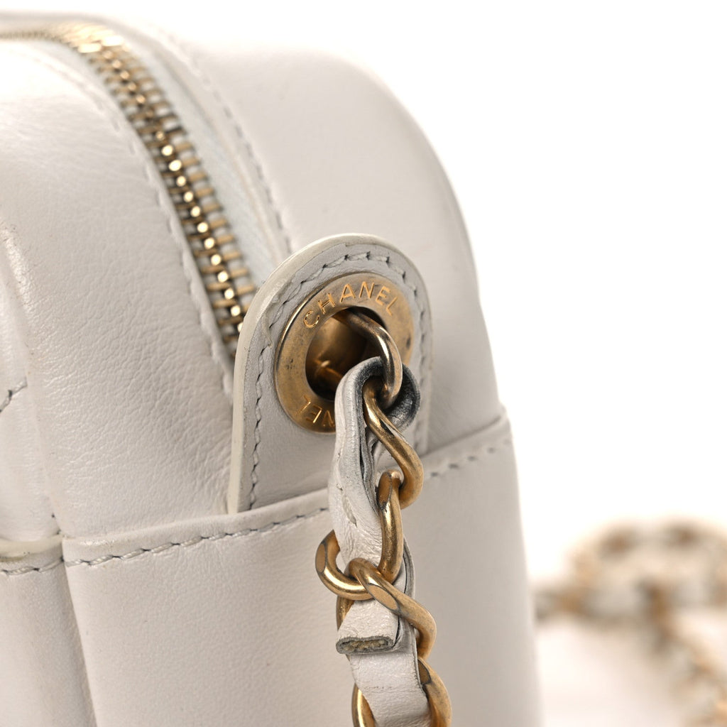 Chanel Calfskin Quilted Enchained Camera Case Bag White