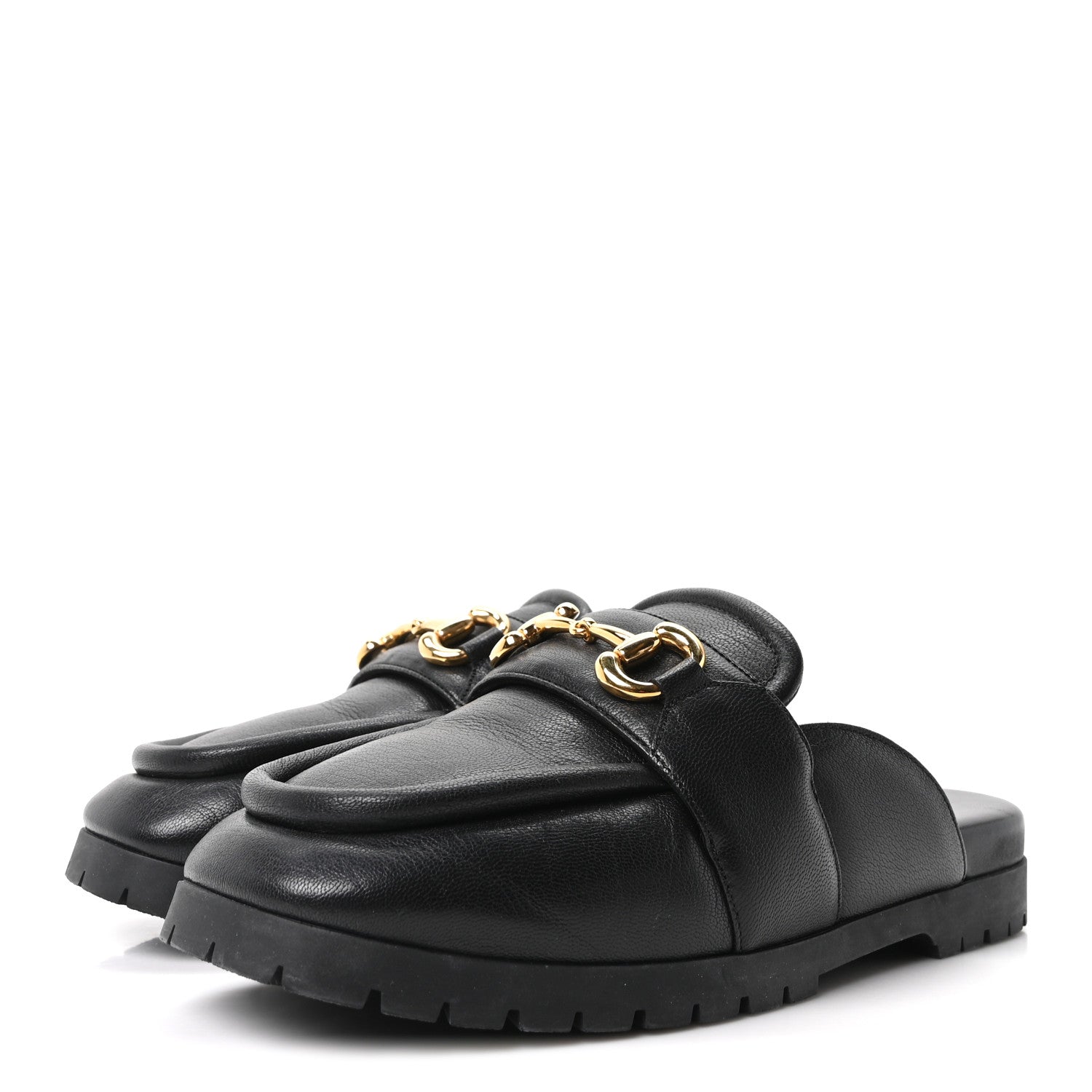 Gucci Goatskin Auroville Horsebit Mules 39.5 Black
