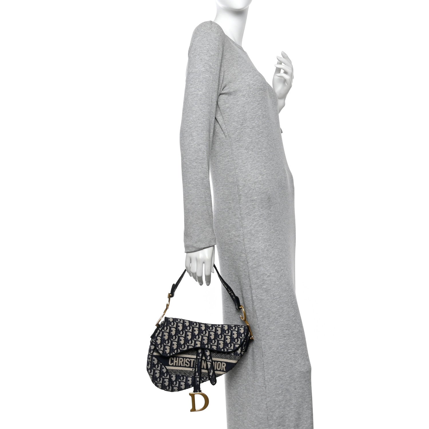 Christian Dior Oblique Embroidered Saddle Bag Blue