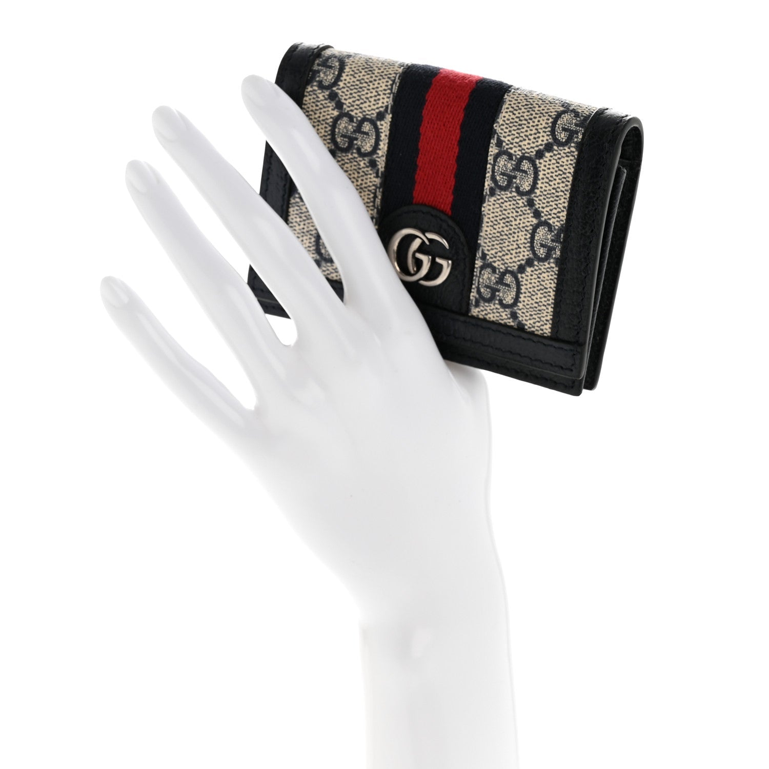 Gucci GG Supreme Monogram Textured Dollar Calfskin Web Ophidia Card Case Beige Blue