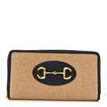 Gucci Canvas Azalea Calfskin Horsebit 1955 Zip Around Wallet Beige Blue