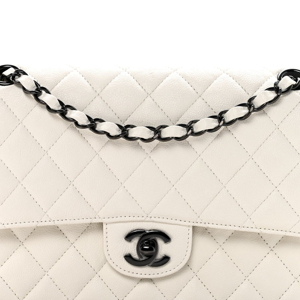Chanel Crumpled Calfskin Quilted Medium Double Flap White