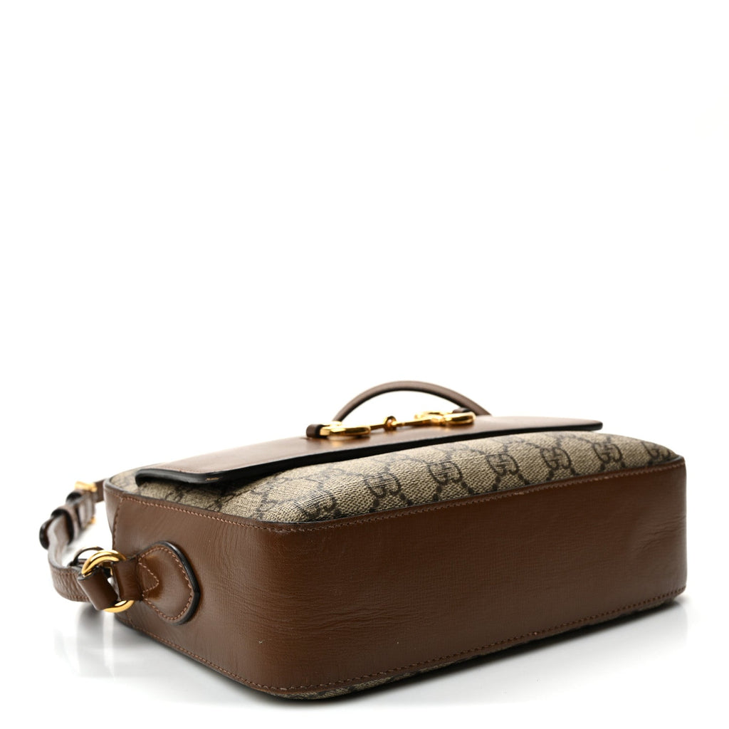 Gucci GG Supreme Monogram Small Horsebit 1955 Shoulder Bag Beige Brown Sugar