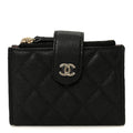 Caviar Quilted Compact Zipped Pocket Wallet Black