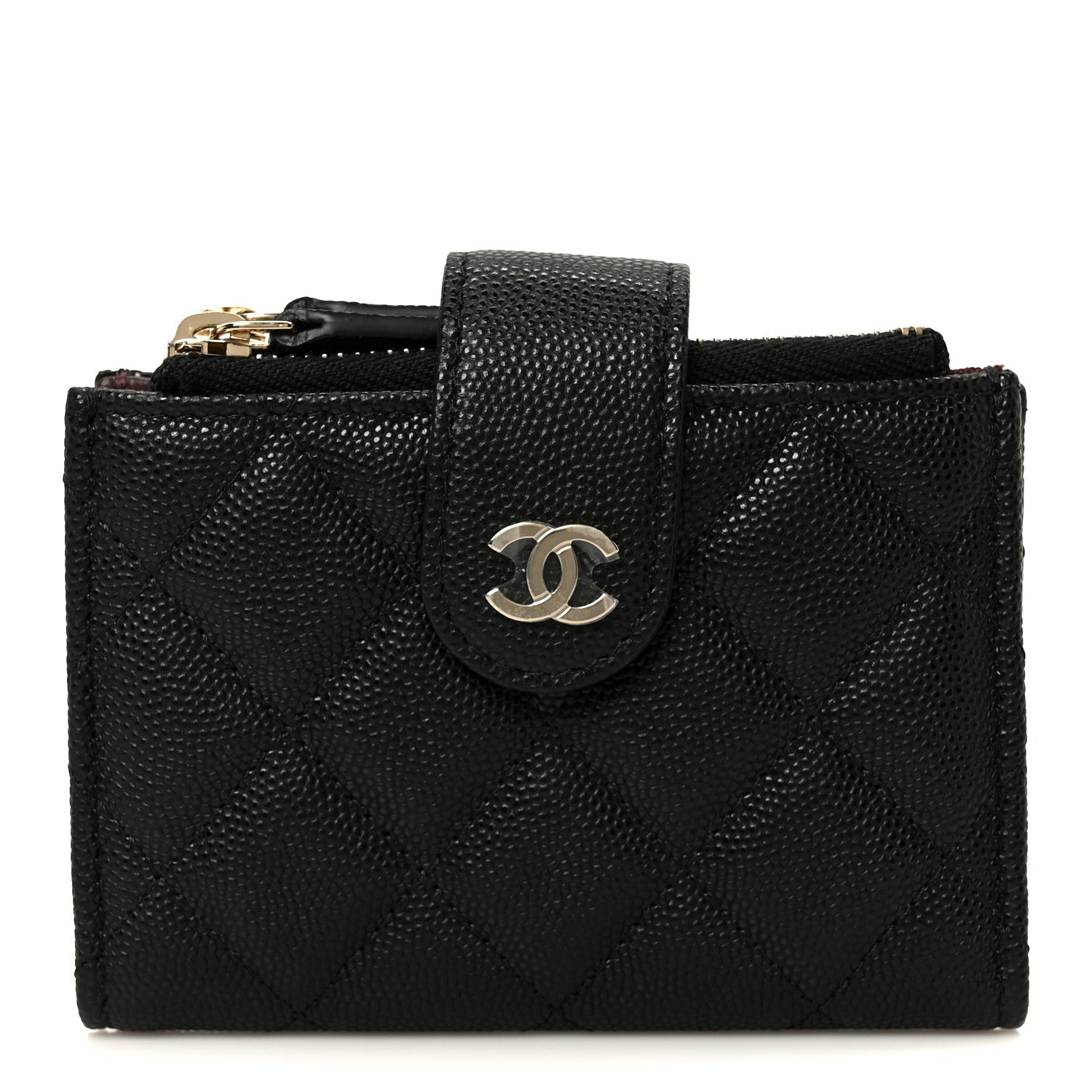 Caviar Quilted Compact Zipped Pocket Wallet Black