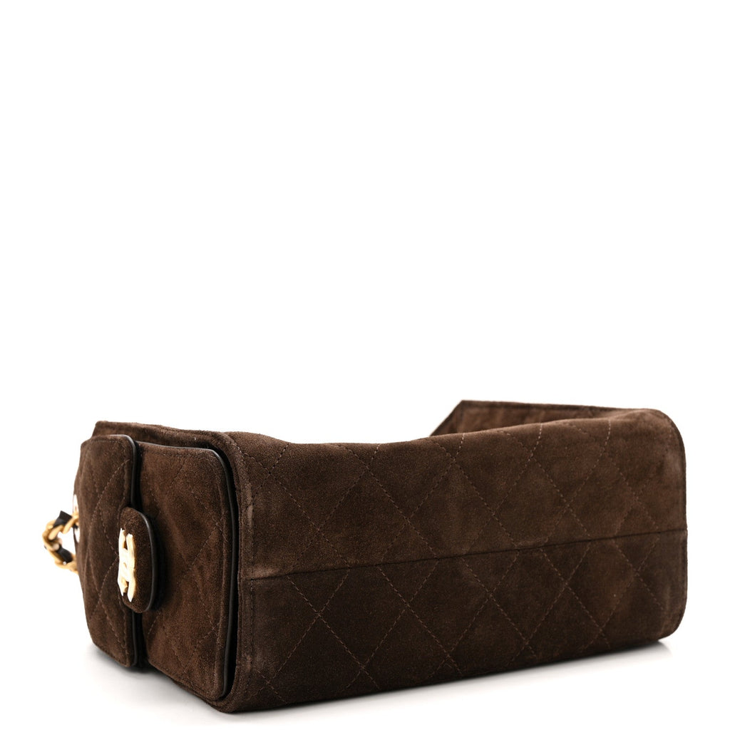 Chanel Suede Quilted Mini Chanel 25 Handbag Dark Brown