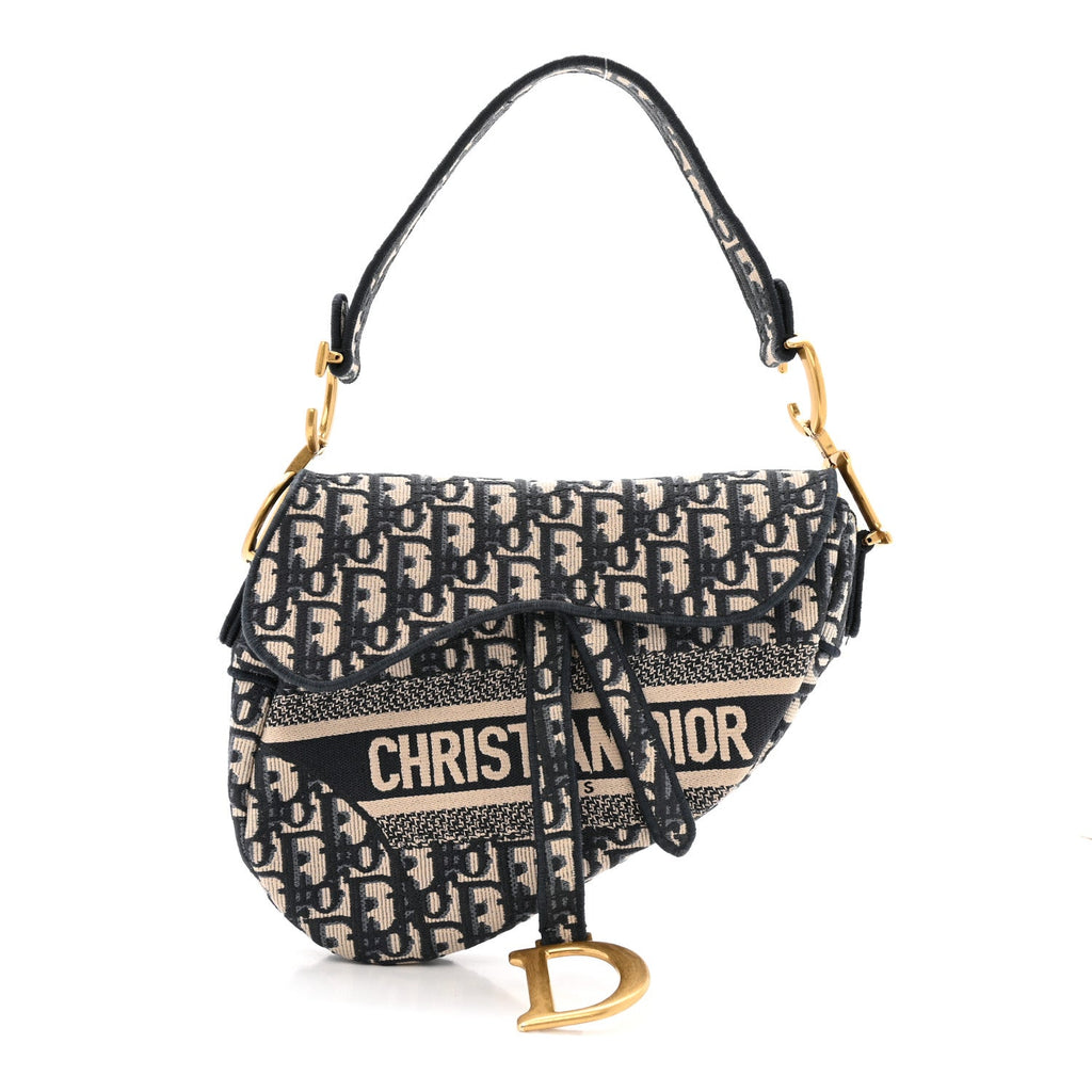Christian Dior Oblique Embroidered Saddle Bag Blue