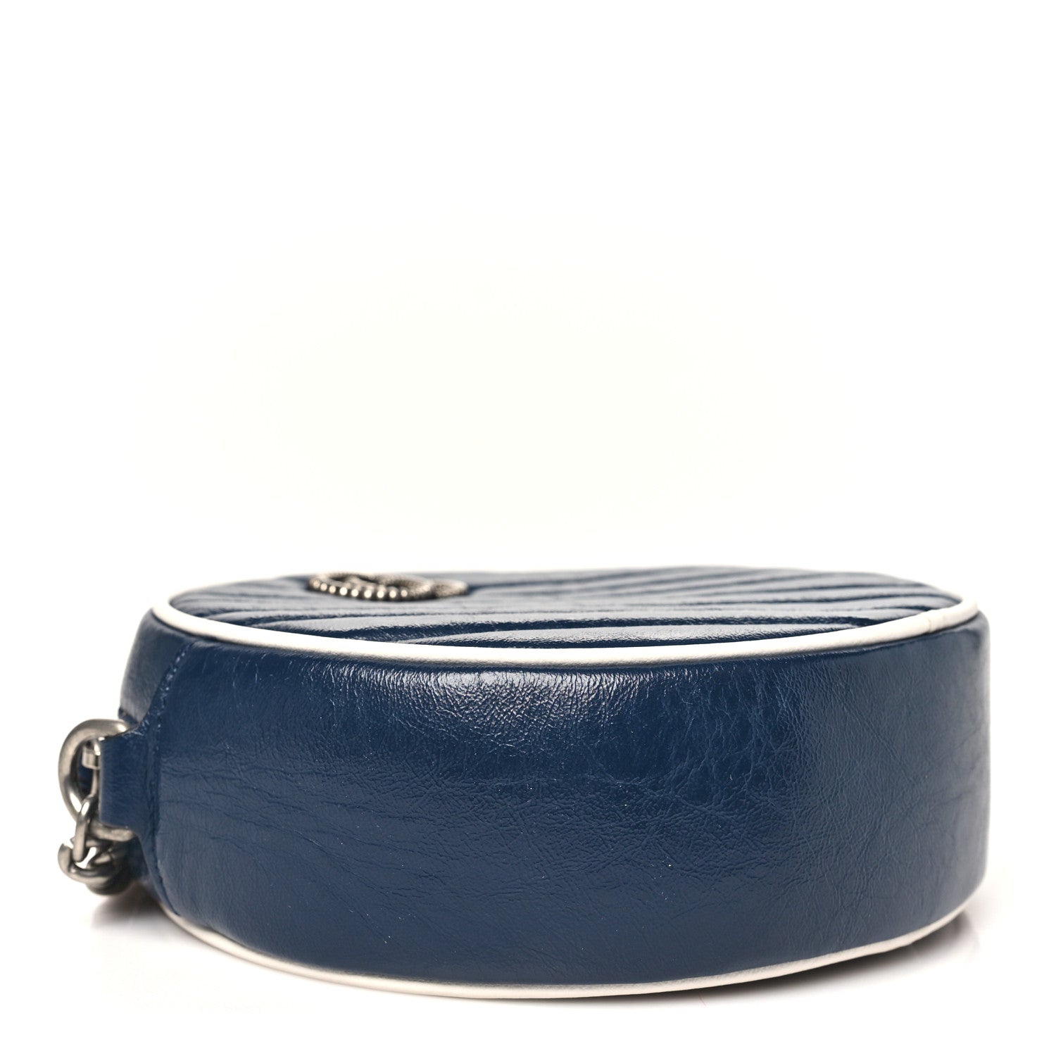 Gucci Azalea Calfskin Matelasse Diagonal Mini Torchon GG Marmont Round Shoulder Bag Blue Agata Mystic White