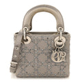 Christian Dior Satin Crystal Cannage Mini Lady Dior Gray