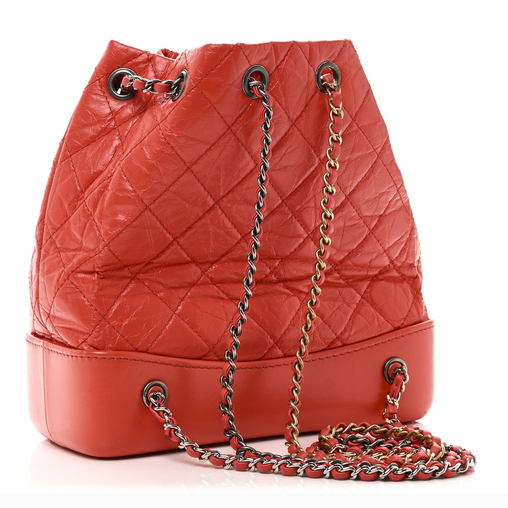 Chanel Aged Calfskin Quilted Small Gabrielle Backpack Orange