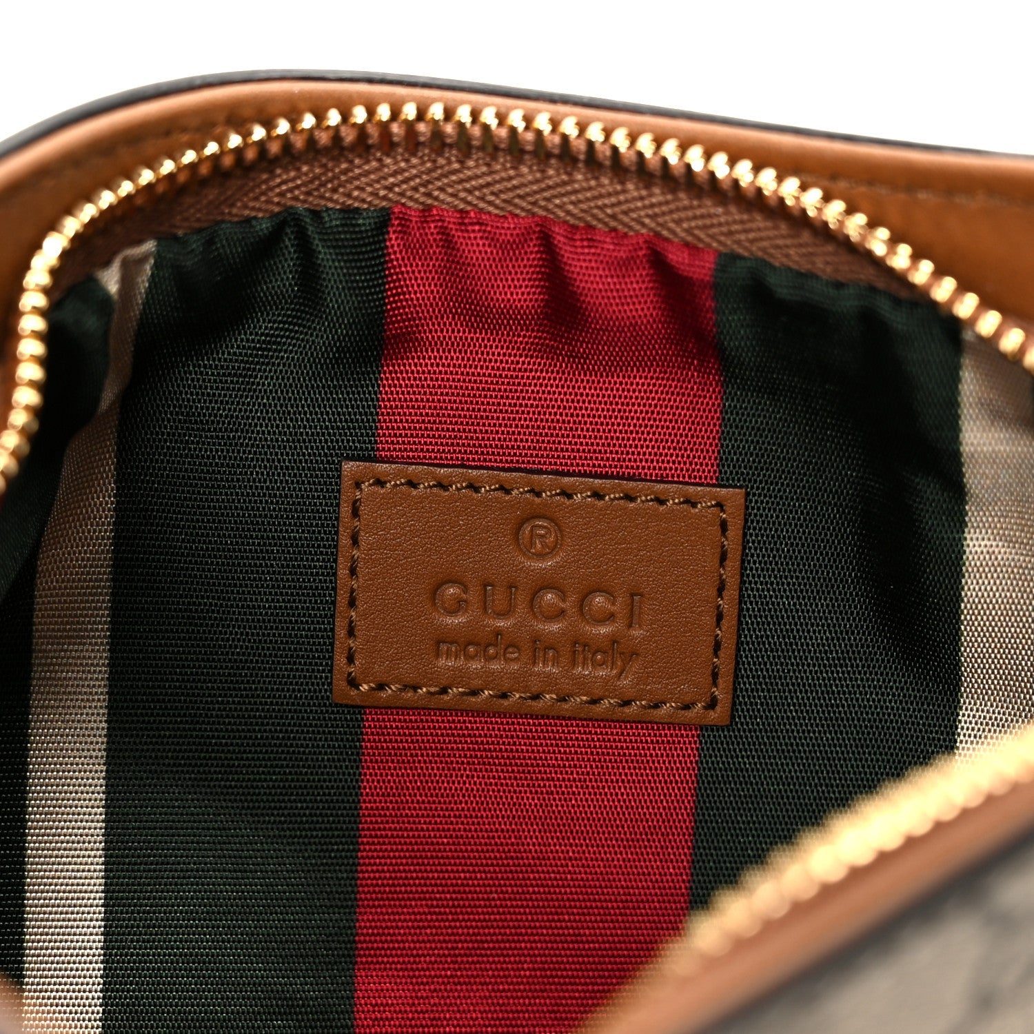 Gucci GG Monogram Calfskin Small Emblem Shoulder Bag Beige Dark Brown