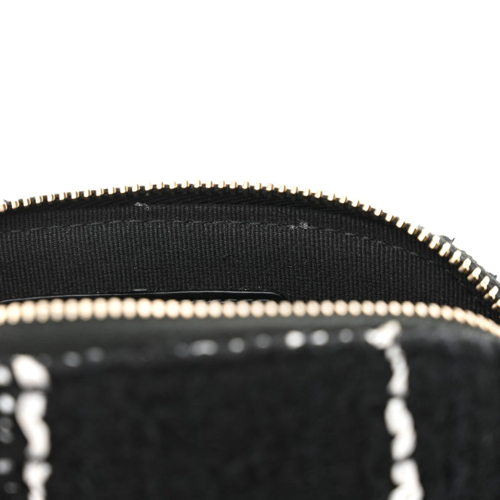 Chanel Tweed Quilted Mini Clutch With Chain Black White