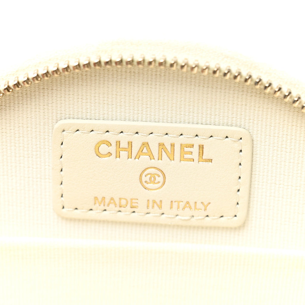 Chanel Caviar Quilted Round Handle With Care Vanity With Chain White