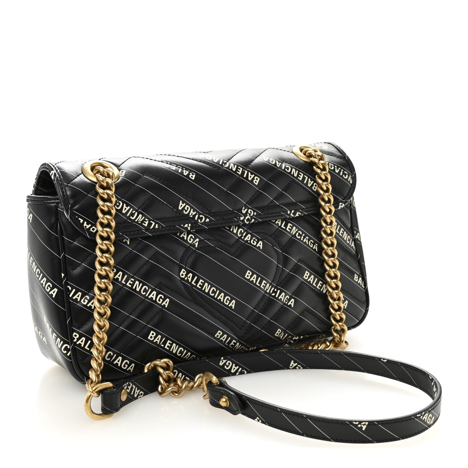 Gucci X BALENCIAGA Calfskin Matelasse Logo Print Small GG Marmont Shoulder Bag Black