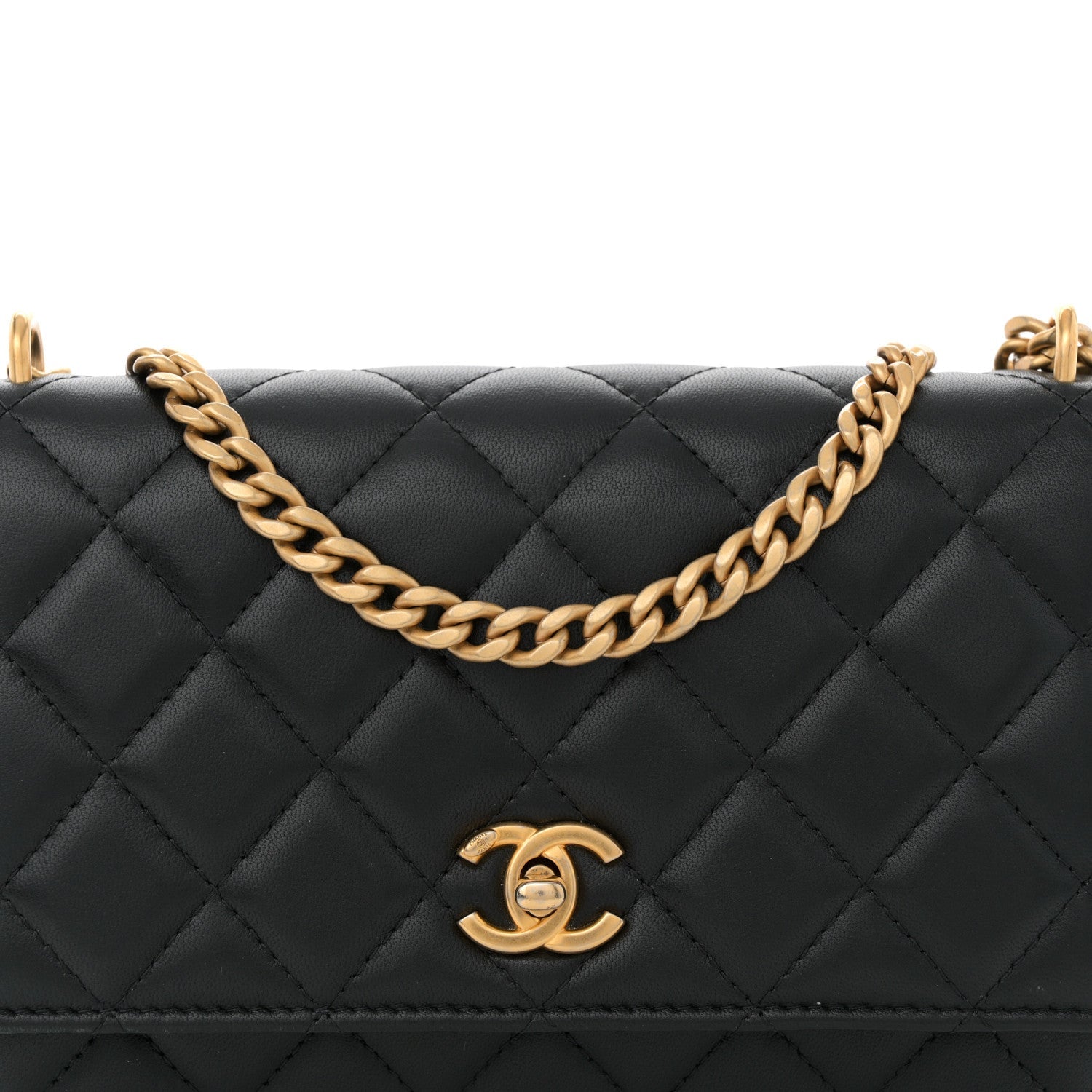 Chanel Lambskin Quilted Sweet Camellia Wallet On Chain WOC Black