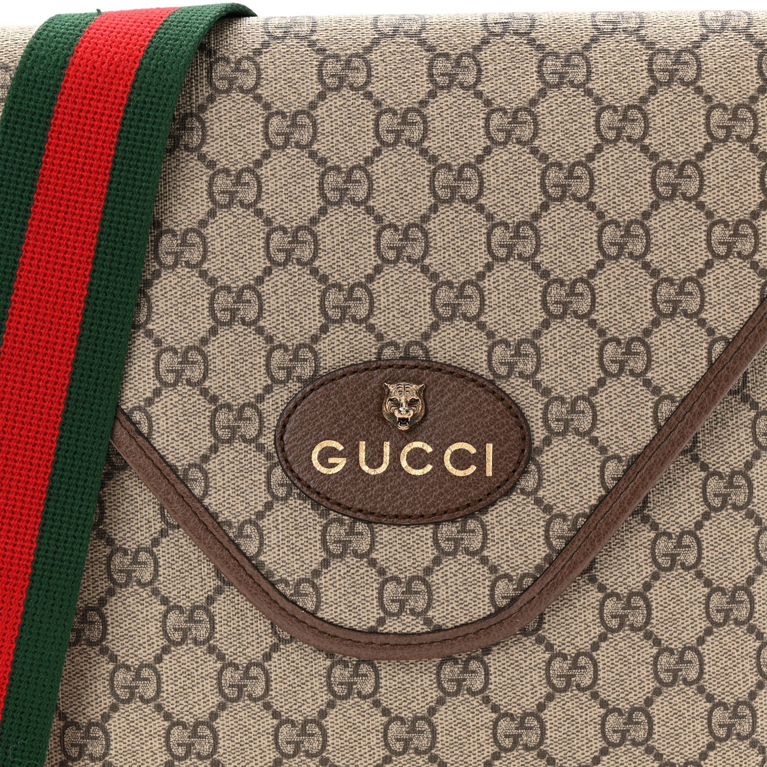 Gucci GG Supreme Monogram Web Medium Neo Vintage Flap Messenger Bag Beige New Acero