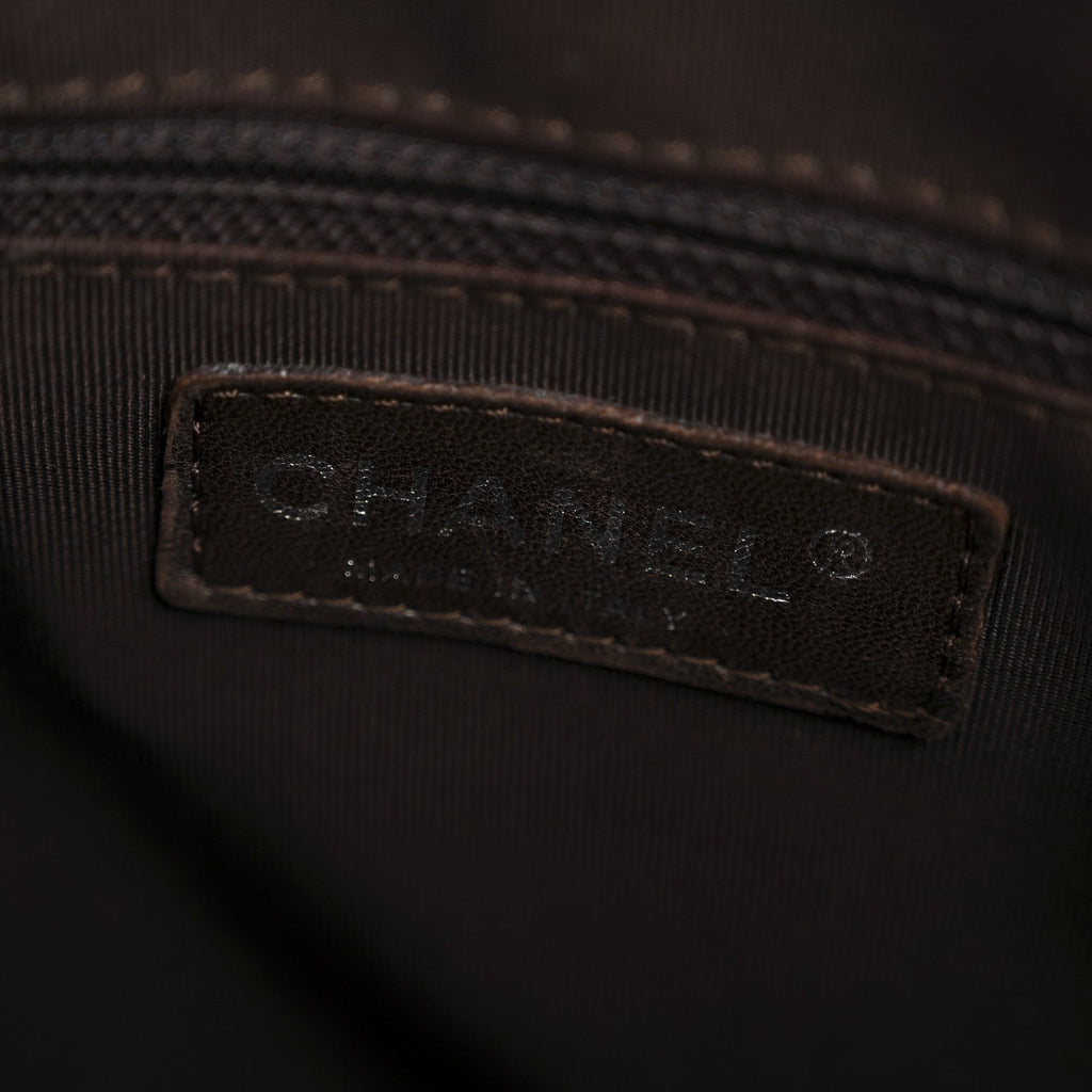 Chanel Calfskin Chevron CC All Day Long Boston Brown