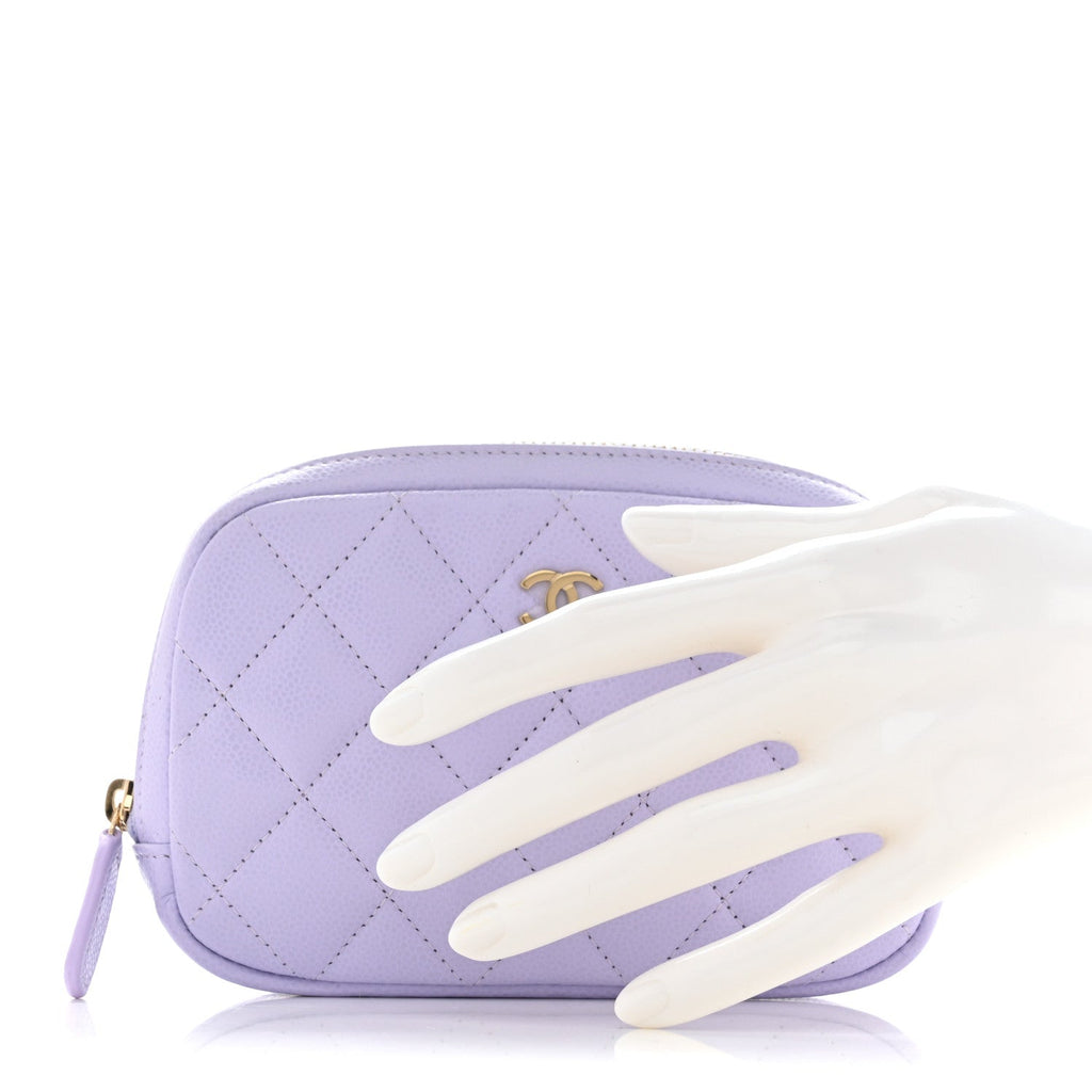 Caviar Quilted Small Curvy Pouch Cosmetic Case Light Purple