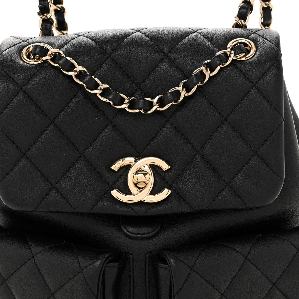 Chanel Calfskin Quilted Medium Duma Pockets Drawstring Backpack Black