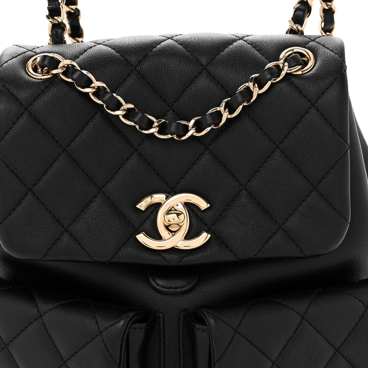 Chanel Calfskin Quilted Medium Duma Pockets Drawstring Backpack Black