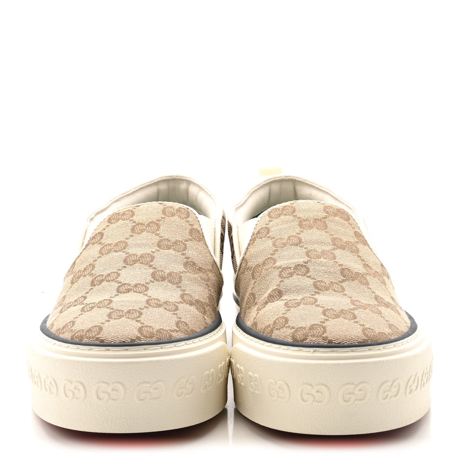 Gucci GG Monogram Womens 1977 Tennis Slip On 30mm Sneakers 38.5 Beige Ebony Mystic White