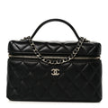 Lambskin Quilted Top Handle Slim Vanity With Chain Black