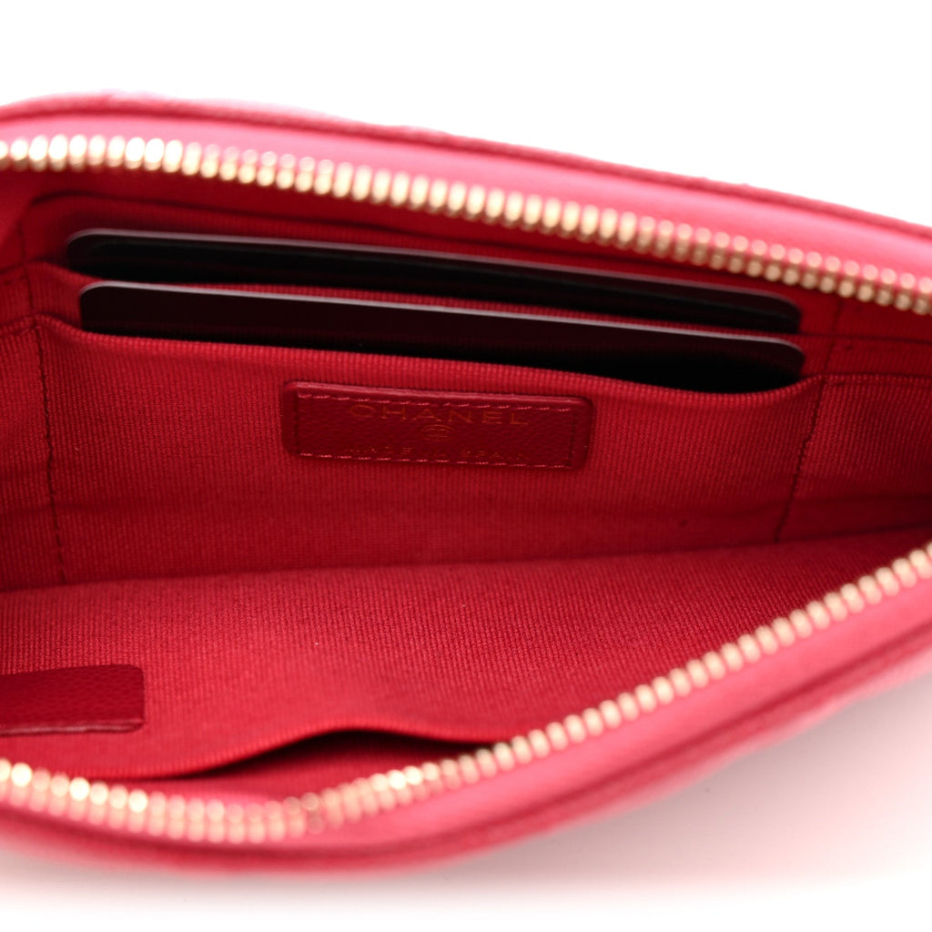 Caviar Quilted Small Zipped Pouch Pink